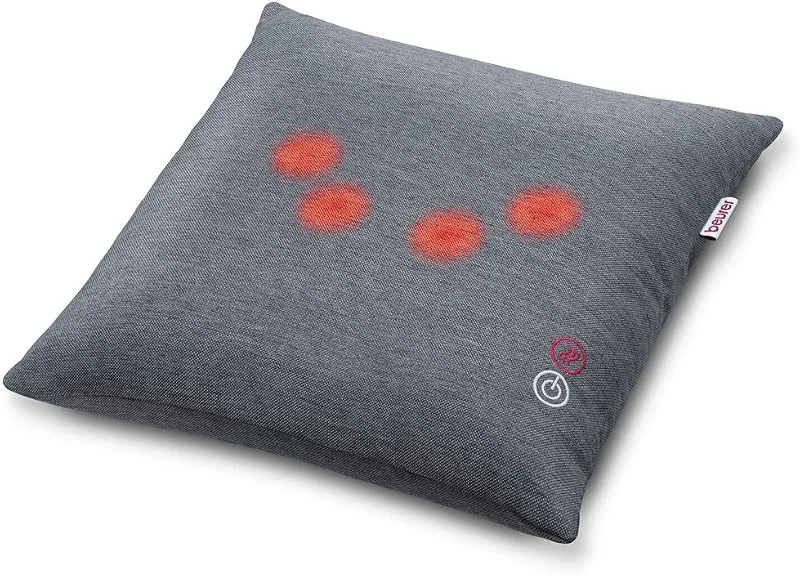 Beurer MG135 Almofada de massagem Shiatsu com função de luz e calor, para nuca, costas e pernas, 4 cabeças de massagem rotativa, capa lavável, capa 40 x 40 cm, cinzento — Aquecimento