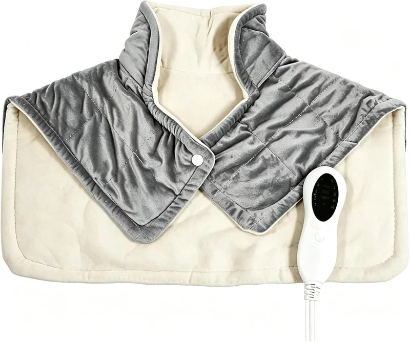 Almohadilla Térmica Eléctrica Cuello Hombros Espalda, Pesado con Perlas de Vidrio, Calentamiento Rápido y Uniforme, 10 Temperaturas, 3 Temporizadores, Apagado Auto, Franela Suave, Lavable a Máquina — Aquecimento