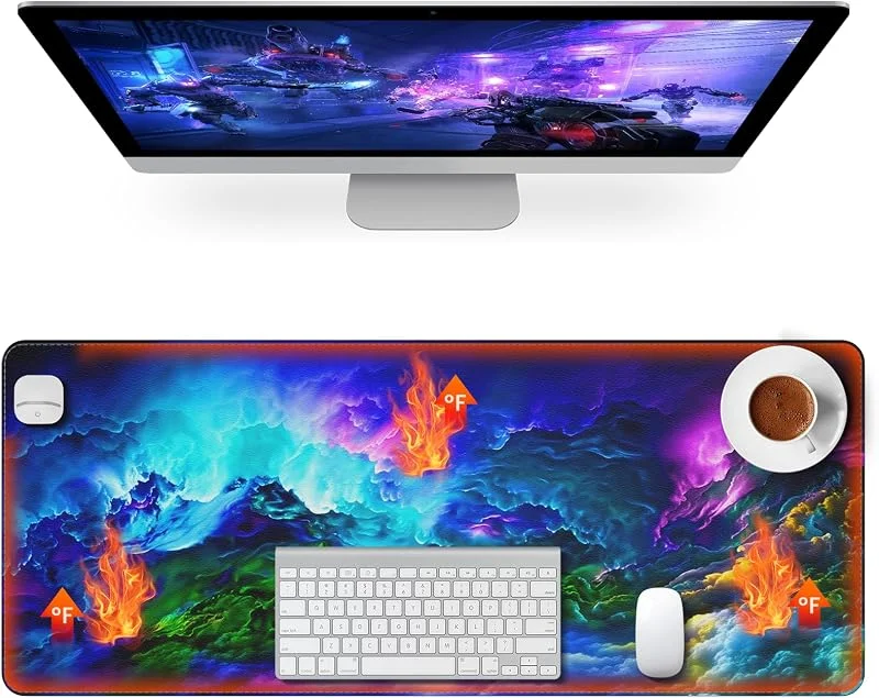 Alfombrilla de mouse con calefacción, alfombrilla de escritorio grande y cálida con 3 niveles de calefacción y 4 horas de apagado automático, 31.5 x 13 pulgadas, alfombrilla de mouse de piel sintética — Aquecimento