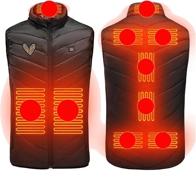 Chaleco calefaccionado para Hombres y Mujeres, Chaleco calefaccionado Ligero, Chaleco térmico Invierno, Chaqueta cálida Invierno con 9 Zonas calefacción (008 Negro M) — Cozinha e lar