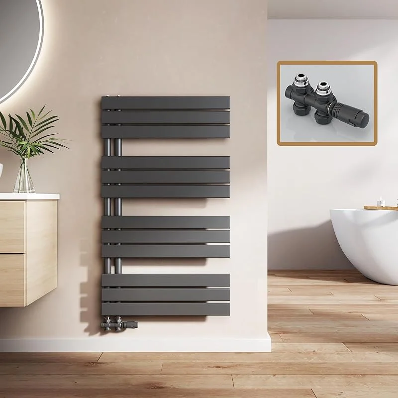 EMKE Radiador de baño con multibloque, 1041 x 600 mm, Plano, toallero con conexión Lateral, Calentador de Toallas eficiente, secador de Toallas para baño, Color Negro, 639 W — Aquecimento