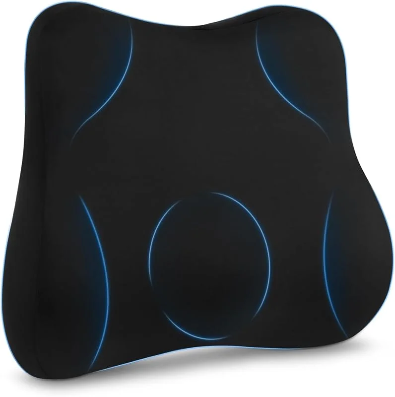 Almofada lombar ergonómica de espuma viscoelástica, suporte para costas baixas em cadeira de escritório e assento de carro, capa respirável e lavável, alças ajustáveis, conforto prolongado — Aquecimento