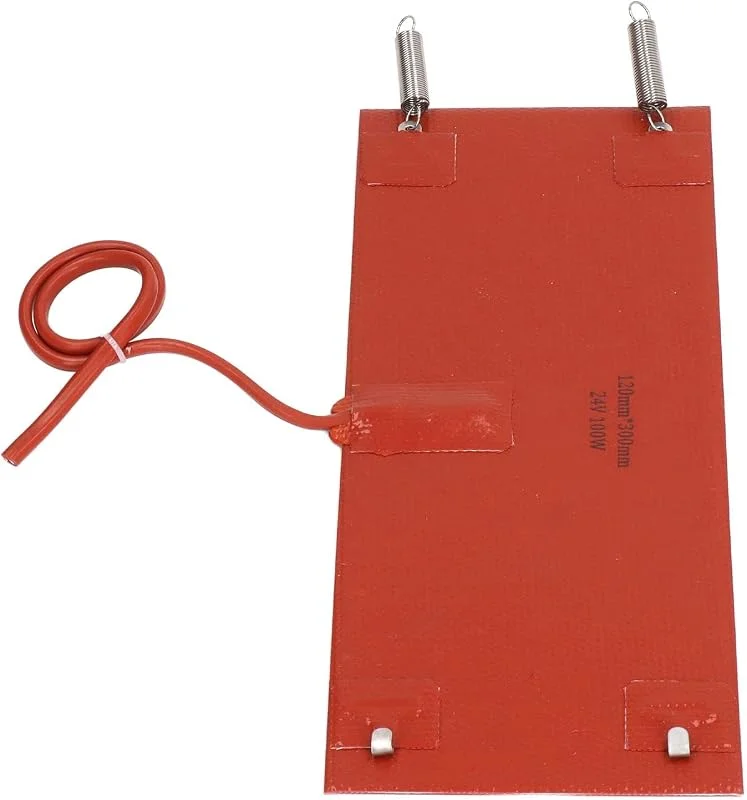 Almohadilla de calefacción de silicona de 100 W, 300 x 120 mm, impermeable, alfombrilla calefactora de silicona, puede soportar -60 ℃ a 200 ℃, para equipos con motores (DC24V) — Aquecimento