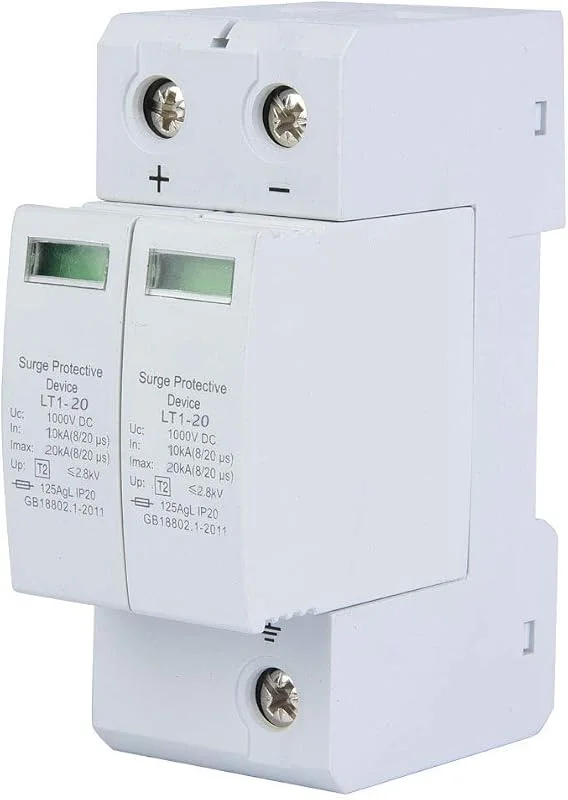Tyenaza Protetor de sobretensão fotovoltaico DC 1000 V 40 KA, supressor de picos solar LT1-40, 2P, montagem em trilho DIN 35 mm para sistemas solares fotovoltaicos — Protetor solar