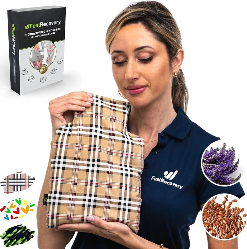 Saco Térmico de Sementes com Forma de Garrafa de Água Quente - Bolsa de Calor para Micro-ondas (30x22 cm) - Almofada de Sementes com Capa Lavável, Tecido 100% Algodão, Aroma de Lavanda — Aquecimento