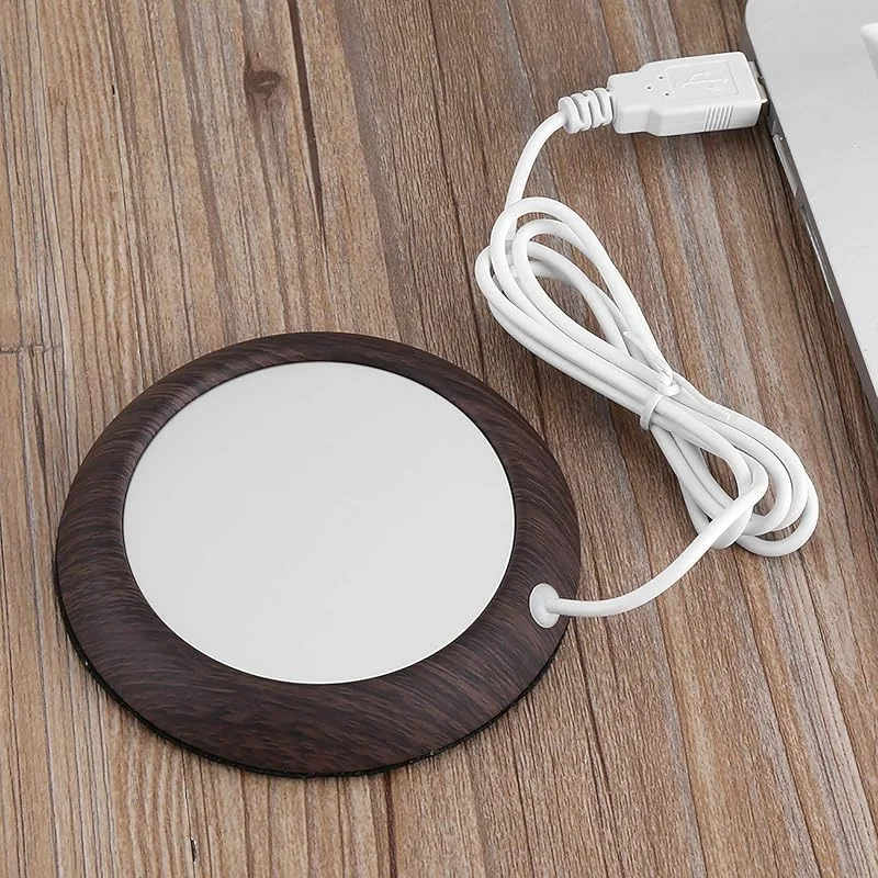 Aquecedor de canecas de café USB, aquecedor de copos de grão de madeira, aquecedor de copos para bebidas, tapete para aquecedor de café, grão de madeira brilhante (preto) — Aquecimento
