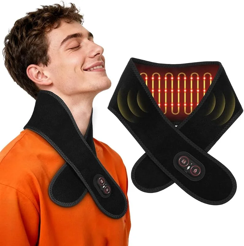 Almofada térmica elétrica para pescoço, 45 °C, 55 °C, 65 °C, 65 °C, almofada de terapia ajustável para aliviar a dor no pescoço, 3 modo de massagem vibratória para casa, escritório e viagens (84 — Aquecimento