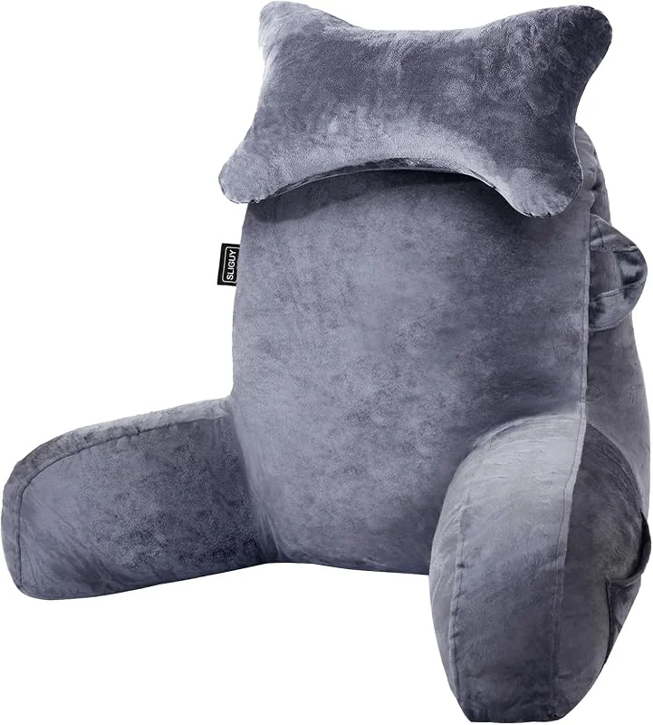 SLIGUY Almofada de leitura para sentar na cama, sofá para adultos, almofada de costas com suporte para braços e bolsos, almofada de costas para adultos para descanso na cama, ler, veja a — Aquecimento