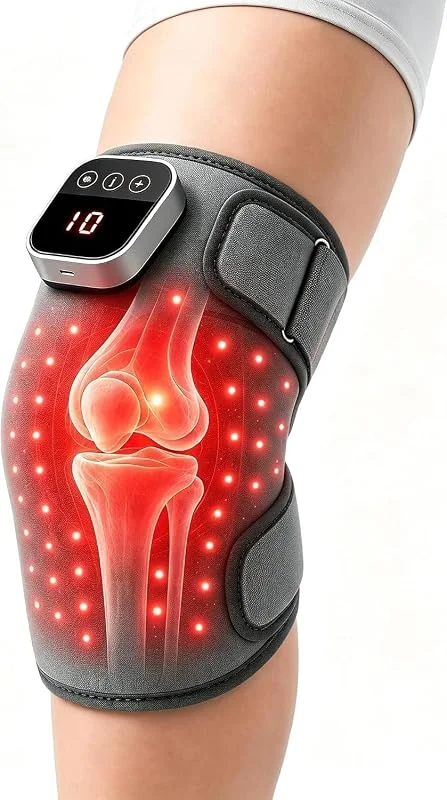 BestYiJo Massajador térmico do joelho com terapia de luz vermelha: calor e vibração para aliviar e relaxar, 5 níveis de intensidade + 4 níveis de temperatura — Roupa aquecida