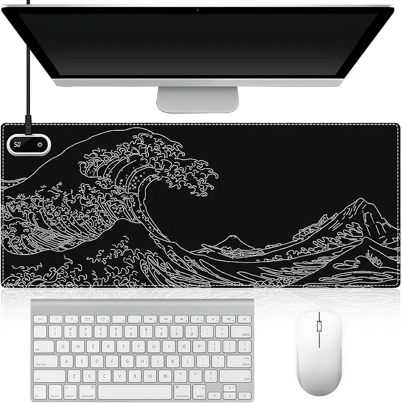 Alfombrilla de mouse con calefacción, 80 x 30 cm, alfombrilla de escritorio con calefacción con 6 ajustes de calor y apagado automático de 4 horas, almohadilla de escritorio eléctrica cálida para — Aquecimento