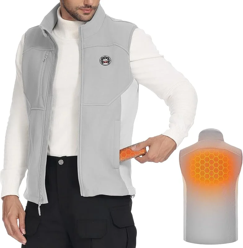 KEMIMOTO Colete quente para homem e mulher, colete térmico com função de aquecimento das mãos bateria 10000 mAh, 5 zonas de aquecimento para esqui, pesca, cinzento — Cozinha e lar