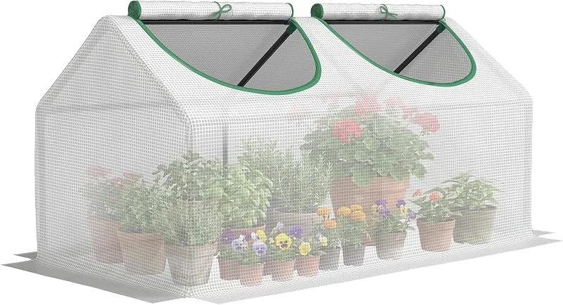 Outsunny Estufa com Fernster, folha de grelha de polietileno, estufa de aço, estufa para varanda, jardim, casa de tomates, 120 x 60 x 60 cm, estufa de tomate para legumes — Aquecimento