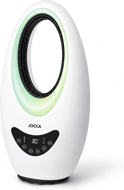 Ventoinha aquecedor sem pás frio e calor de 2000 W com controlo remoto, controlo tátil e oscilação, luzes LED de 4 cores, termostato regulável de 15 a 40 °C, temporizador — Aquecimento