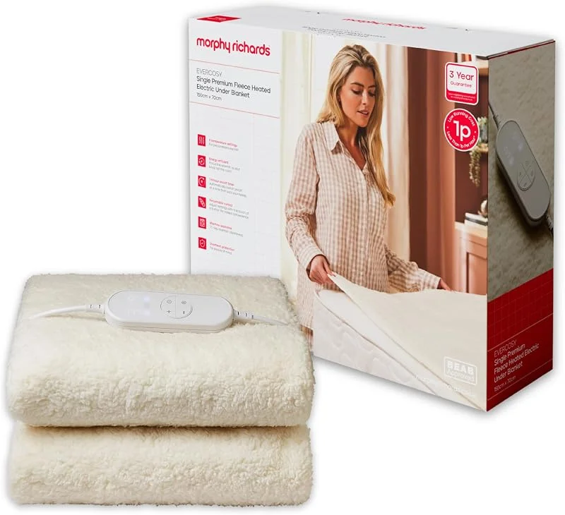 Morphy Richards EverCosy 600020 Cobertor elétrico de forro polar vermelho de 150 x 70 cm, 9 ajustes, temporizador ajustável, 2 p, h, lavável na máquina, 150 x 70 cm — Aquecimento