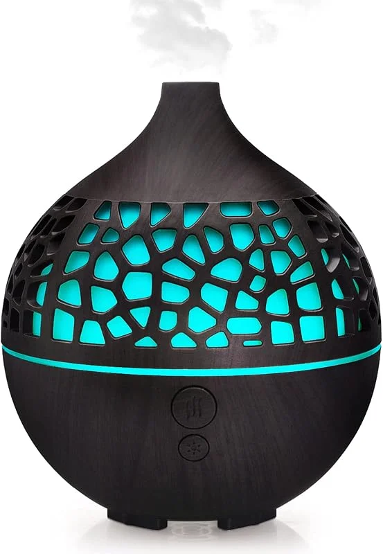 180 ml Difusor de Óleos Essenciais, Humidificador de Óleos Essenciais com 7 Cores, Difusor de Aromas Humidificador de Aromas, Humidificadores para Quarto Casa Escritório, Castanho Escuro
