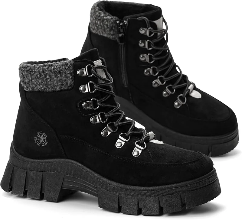 GLAMORA Botas de inverno para mulher com forro térmico, sola antiderrapante, plataforma leve, estilo trekking urbano, confortáveis para caminhar, neve leve, caminhadas e uso diário — Roupa aquecida