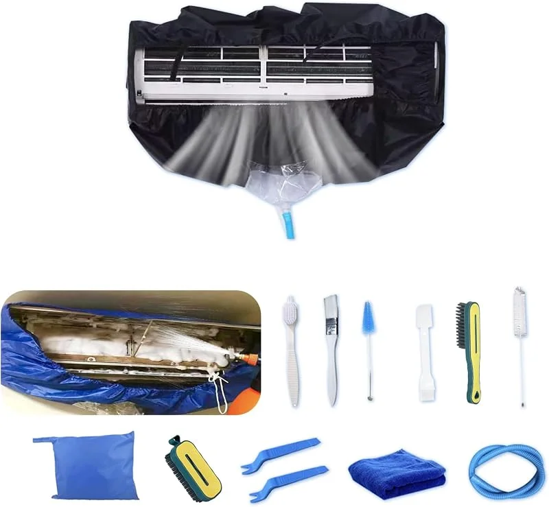 Kit de limpeza profunda para limpeza de ar condicionado, saco de limpeza de ar condicionado com mangueira de água (13 peças, pequeno, preto) — Humidificador