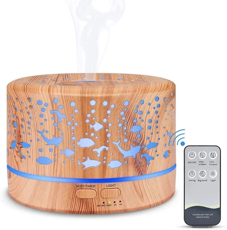 Difusor óleos essenciais 500 ml humidificador aroma controlo remoto peixes
