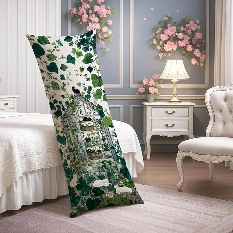 Funda de almohada corporal botánica, hojas verdes, vintage, floral, terciopelo suave, funda de almohada lumbar con cremallera, almohadas de cuerpo largo decorativas para dormitorio, sofá, 20 x 54 — Aquecimento