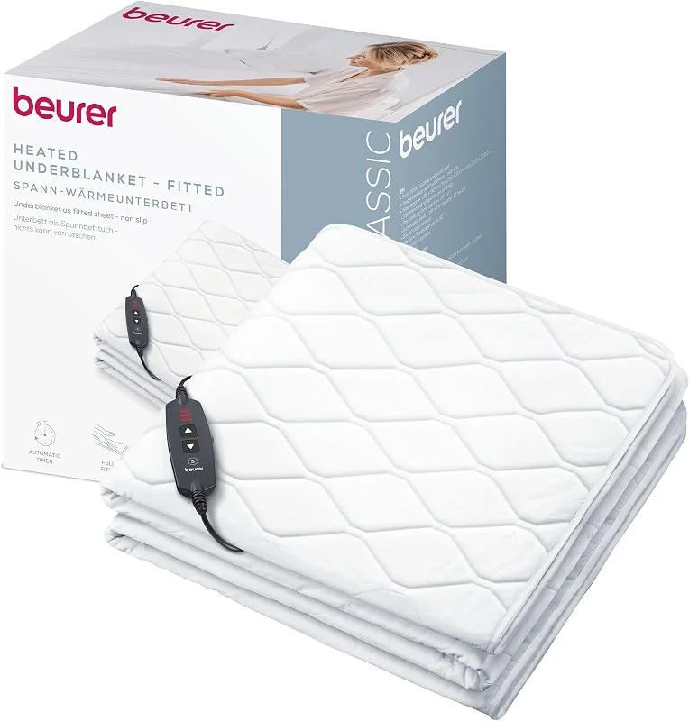 Beurer UB 74 cama térmica, manta elétrica com desligamento automático e proteção contra superaquecimento, manta ajustável tipo lençol, 3 níveis, lavável, 200 x 100 cm