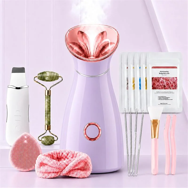 Kit de spa a vapor facial (17 peças), vaporizador facial nano iónico para — Higiene e corpo
