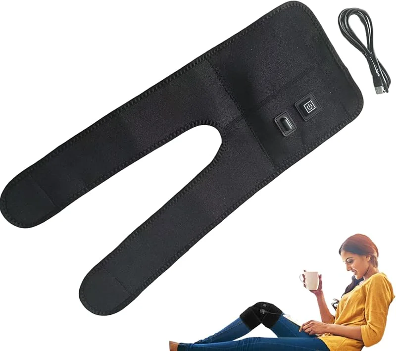 Rodillera con calefacción alimentada por USB con bolsillo de malla incorporado, almohadilla térmica ajustable para rodilla con 3 niveles de temperatura para aliviar el dolor, compresión de muslo — Roupa aquecida