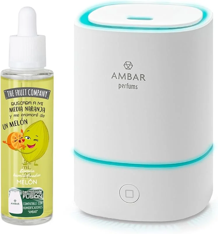 The Fruit Company humidificador 2, 0 essência 50 ml. A Escolher – Difusor ultra-sónico com luz LED, depósito de 150 ml USB, aromaterapia e bem-estar em casa (silencioso 8h) (melão)