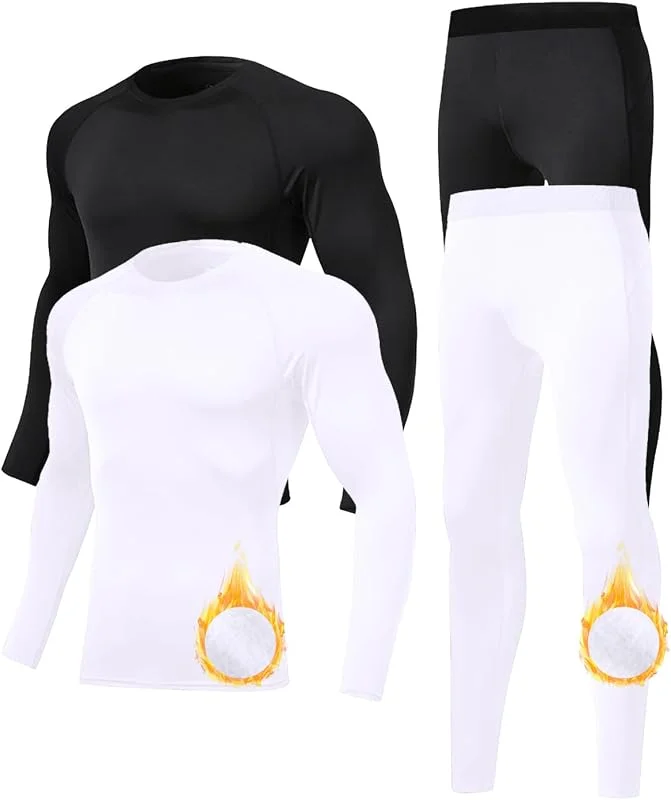 Roupa Interior Térmica para Homem Roupa Interior de Esqui Frio Conjunto Térmico de Inverno Calças Interior com Forro Polar Térmicas Camiseta Térmica para Ciclismo Corrida Esqui Preto — Roupa aquecida