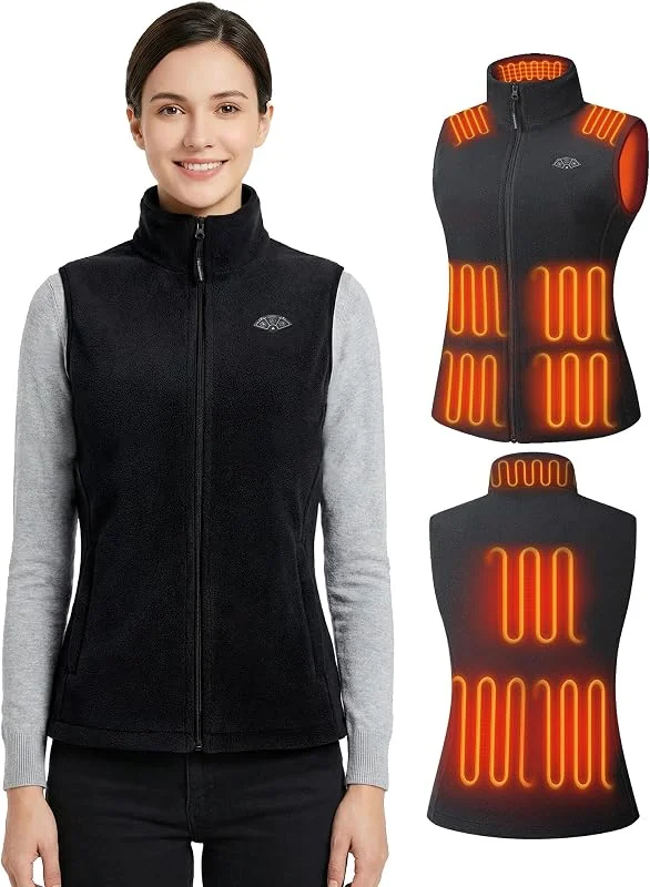 Topdot Polar Colete quente para mulher, colete térmico com bateria de 7, 4 V 16000 mAh, 10 zonas de aquecimento com 3 temperaturas, forro lã colete leve para exteriores — Roupa aquecida