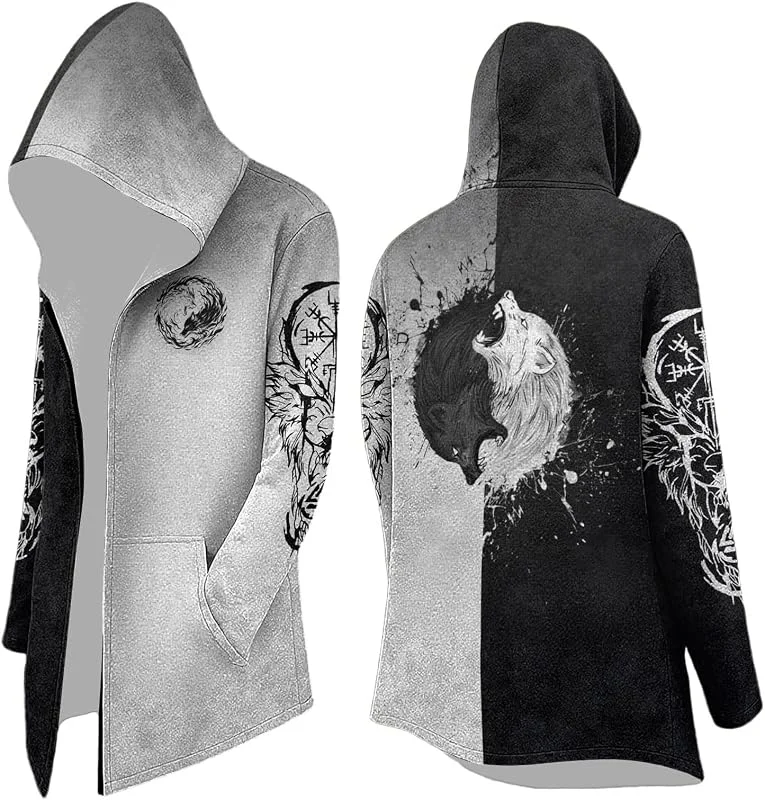 Genérico Cárdigan Largo con Capucha Estampado único para Estilo Casual Elegante Hombre Chaqueta Abrigo Ligero — Cozinha e lar