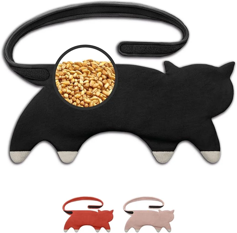LESCHI Saco de sementes de micro-ondas de 100% algodão e trigo orgânicos, saco de sementes com capa lavável, saco térmico de sementes ideal para dores menstruais, cólicas e dor abdominal, gato preto — Aquecimento