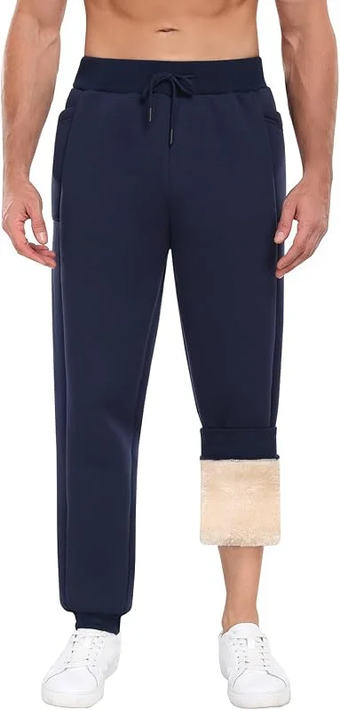 UMIPUBO Calças de inverno homem calças de algodão térmico para forro polar Jogging Fleece calças cintura elástica calças de Jogger Sweatpants com cordão com bolsos — Roupa aquecida