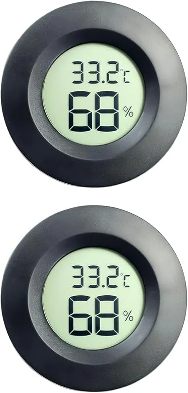 2 termómetros digitales higrómetro de habitación, mini termómetro higrómetro redondo, medidor de humedad LCD para interiores y exteriores, medidor de humedad para casa, invernadero, escuela — Humidificador