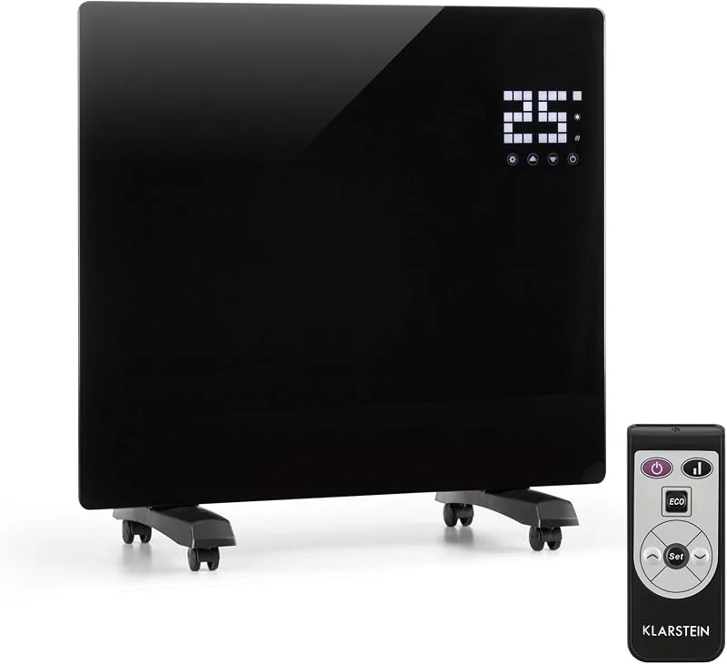 Klarstein Radiadores elétricos para casa, aquecedor elétrico de 2000W com rodas, radiador elétrico silencioso, portátil e fino, aquecedores com painel de parede, visor e termóstato — Aquecimento