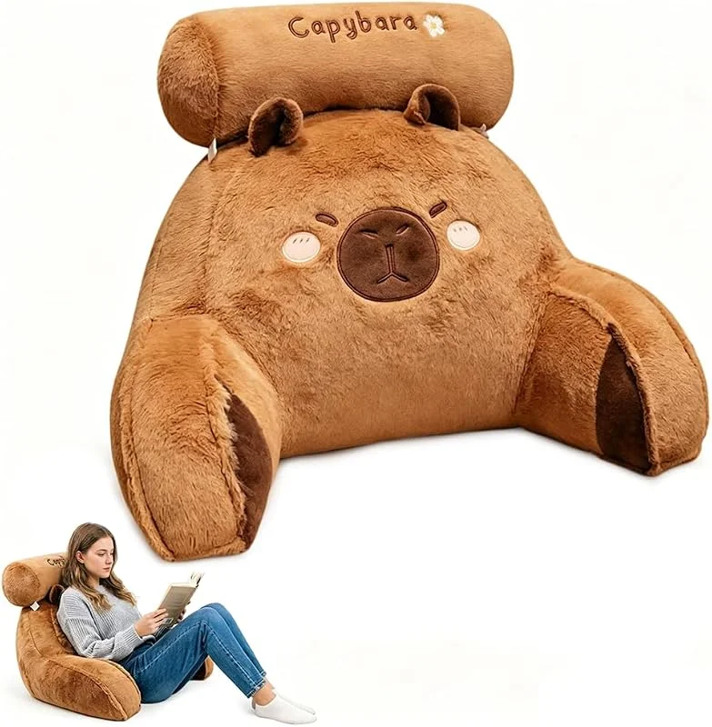 Almofada de leitura para cama, almofada encosto para cama com design Capybara 60 x 40 cm, almofada de leitura com almofada cervical removível, encosto Capibara com design ergonómico para — Aquecimento