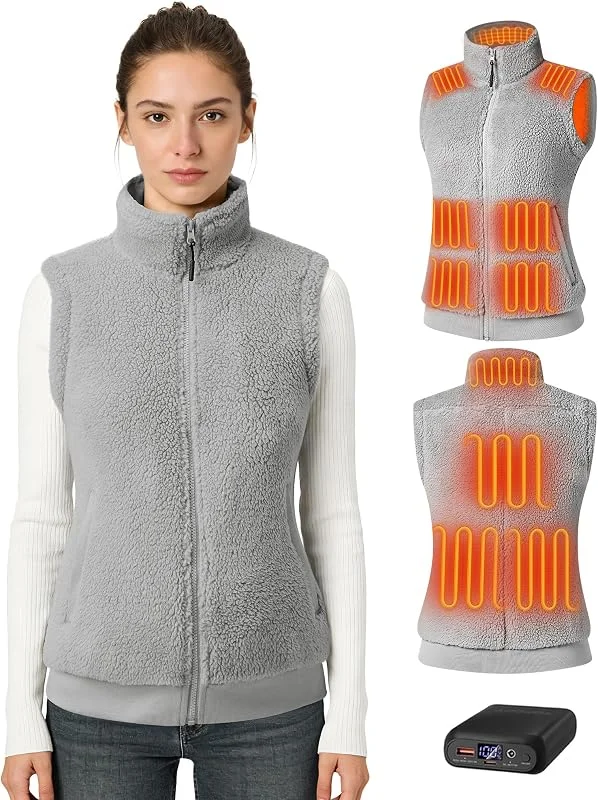 Topdot Lana Colete Aquecedor Mulher, Colete Térmico com Bateria de 7.4V 16000mAh, 10 Zonas de Aquecimento com 3 Temperaturas, Forro Polar Colete Aquecedor Elétrico Leve — Roupa aquecida