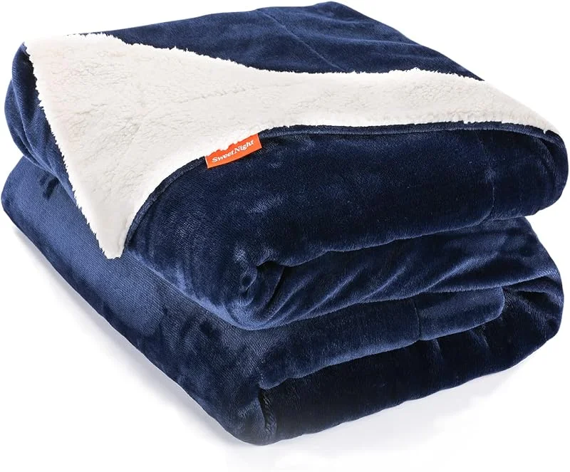 Sweetnight Cobertor de cama grande de inverno, 130 x 150 cm, manta de sofá de microfibra, flanela de dupla face, manta com forro polar reversível quente, extra macia e respirável, azul-marinho — Aquecimento