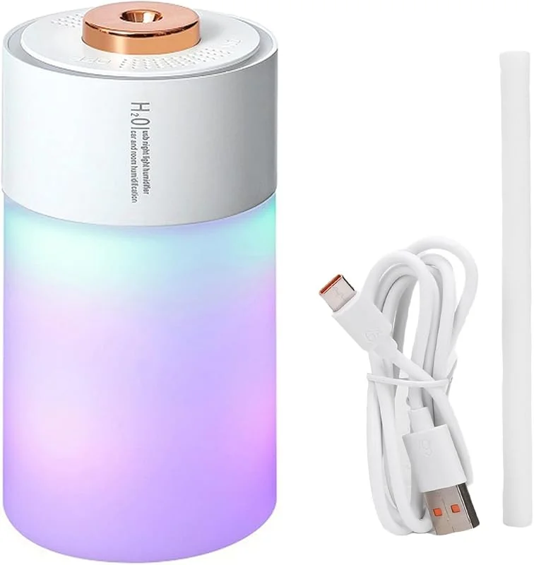 Humidificador colorido de grande capacidade, névoa silenciosa portátil para casa, escritório e carro (branco)