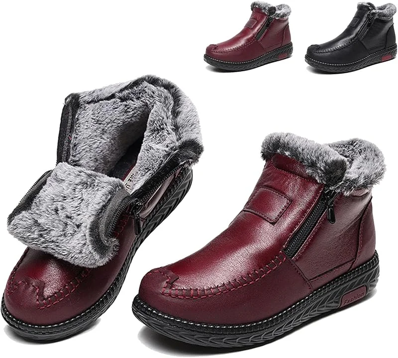 Botas de pele de algodão antiderrapantes impermeáveis para mulher, botas de neve quentes com forro polar grosso, botins com forro de pele (Red, 39) — Roupa aquecida