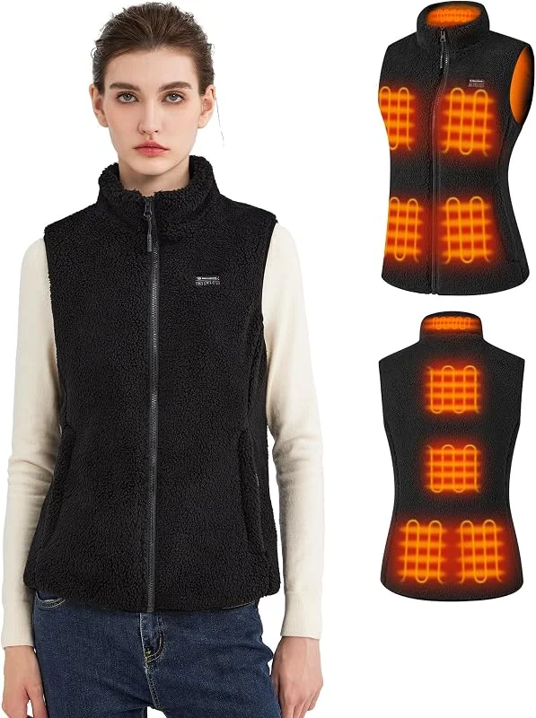 Chaleco térmico suave para mujer con batería externa de 16000 mAh y 7, 4 V, incluye chaleco térmico Sherpa para mujer, chaleco térmico eléctrico de forro polar para esquí al aire libre — Roupa aquecida