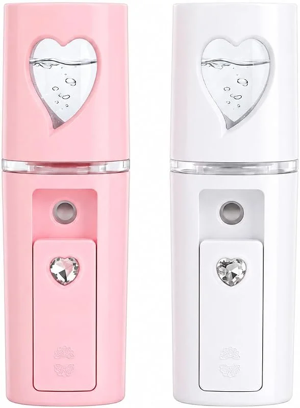 2 vaporizadores faciais USB com espelho - mini spray branco e rosa — Humidificador