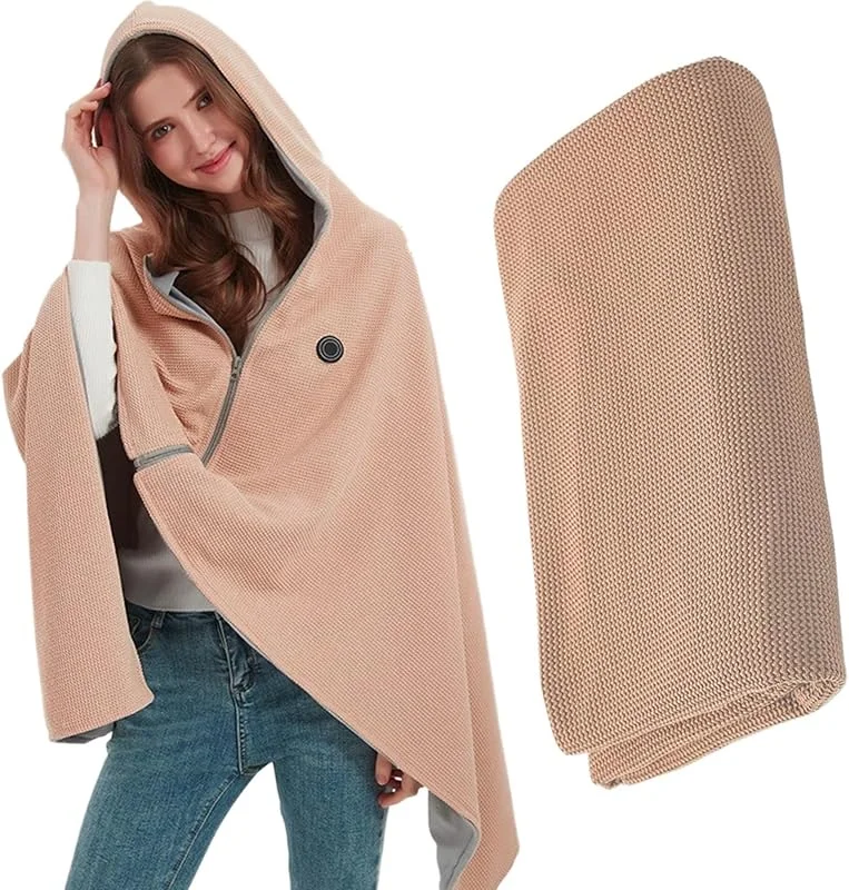 Chal térmico para mujer con capucha y calentador alimentado por USB con 3 — Roupa aquecida