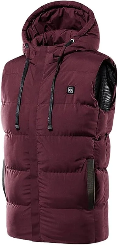 Chaleco calefactable for Hombre, con Capucha retráctil, Ideal for Invierno, Caza y Senderismo (sin batería).(Rouge, M) — Cozinha e lar
