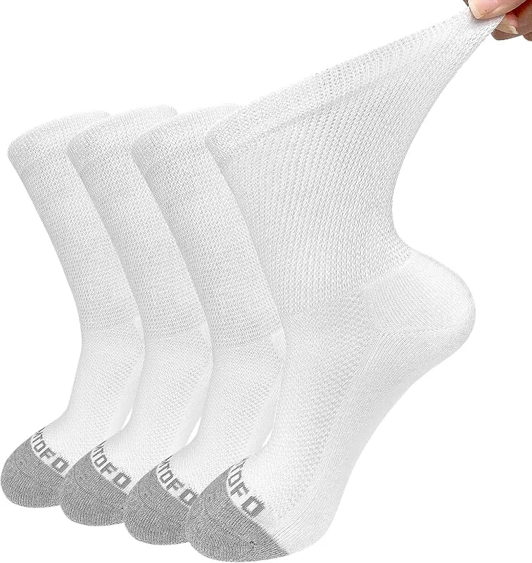 LOFIR Meias diabéticas sem costura para homem, algodão com cintura extra larga sem elástico, sola acolchoada, preto, branco, cinzento, 4 pares, tamanho 39-46 — Roupa aquecida