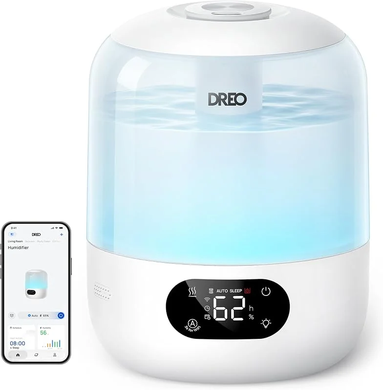 DREO Humidificador silencioso para bebés 3L com sensor de humidade, branco
