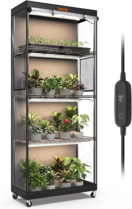 Invernadero con luz de crecimiento, soporte para plantas de 5 niveles con tienda de campaña, 4 luces LED de espectro completo de 24 W, 0.6 m, estante de plantas de interior para comenzar semillas — Aquecimento