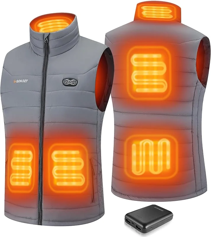 Gokozy Chaleco térmico para hombre con batería de 10000 mAh, chaleco calefactado, chaqueta térmica ligera y chaleco impermeable para caza, senderismo, color gris — Cozinha e lar