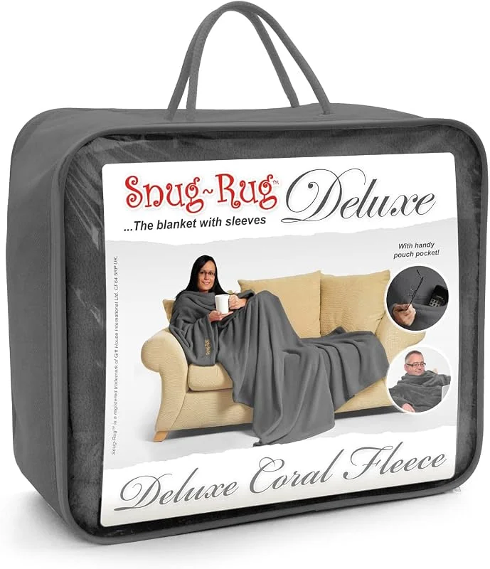 Snug Rug Deluxe roupão manta de TV para sala de estar sofá mulher homem inverno macio e aconchegante manta com mangas com bolso frontal coral forro polar adulto — Aquecimento