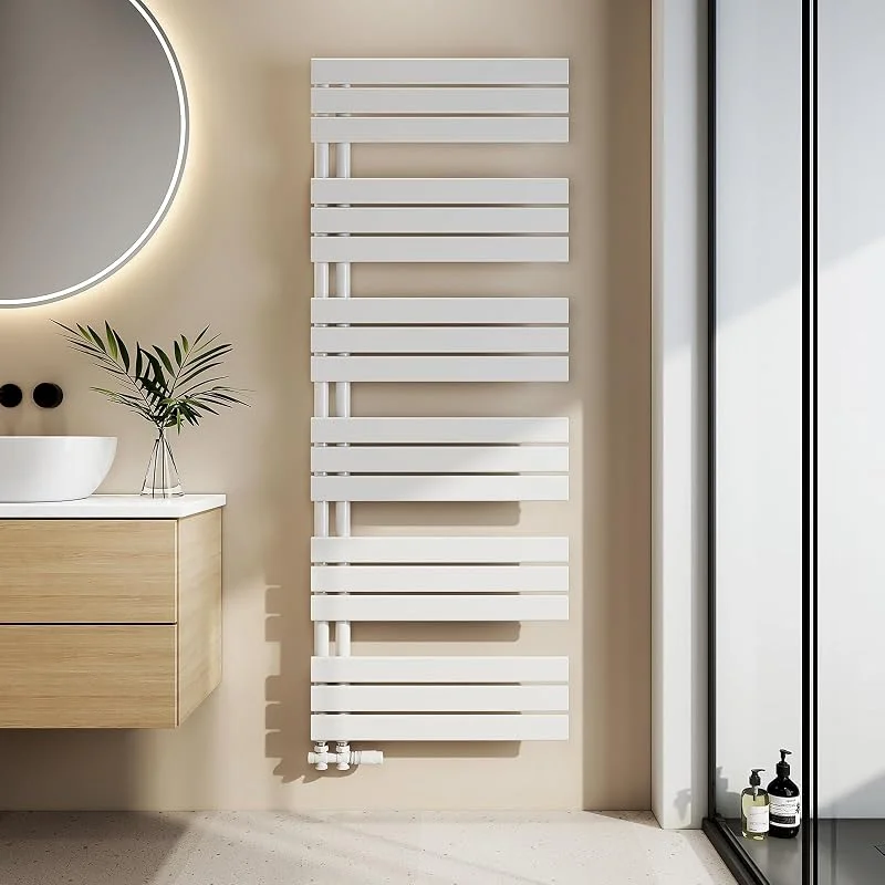 EMKE Radiador de baño plano, 1599 x 600 mm, radiador para toallas con conexión lateral, calentador de toallas eficiente, secador de toallas para baño, color blanco, 958 W — Aquecimento