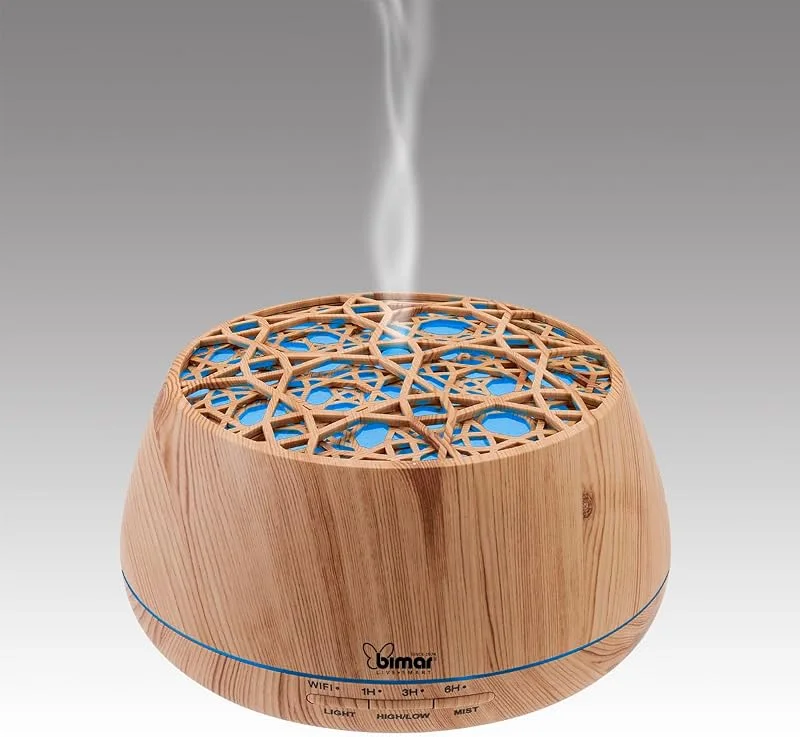 Bimar DA26 Difusor aroma de óleos essenciais Wi-Fi com luzes e caixa acústica. Controlo de voz compatível com Alexa e Google Assistant. Nebulizar essências ultrassónicas. Função anti-mosquitos - 400 — Humidificador